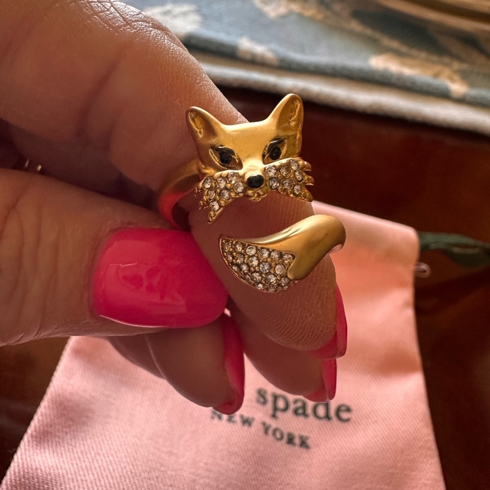 kate spade gold fox ring with crystal accents